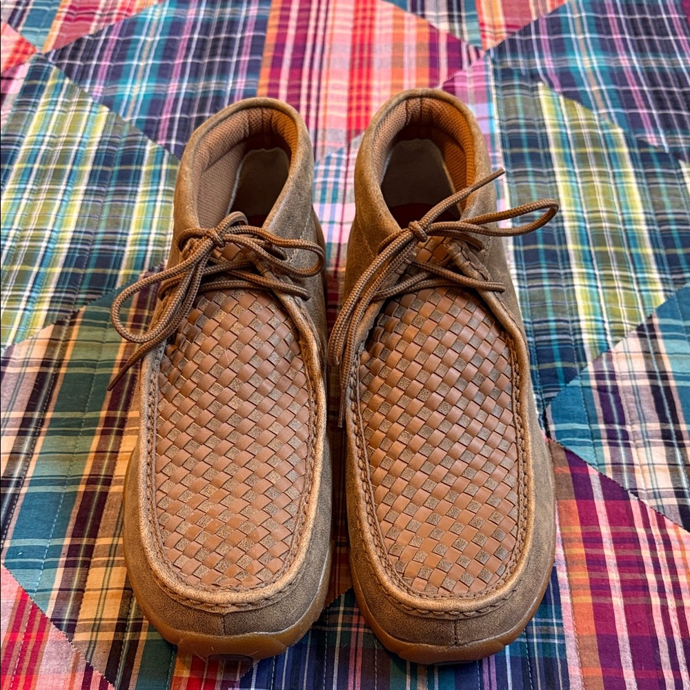 Men's Brown Woven Leather Ankle Boots